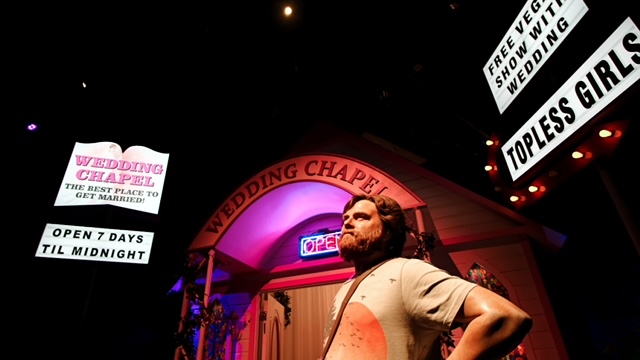 LAS VEGAS NV - Oct 09 2017: Zach Galifianakis wax figure with movie set from HANGOVER movie at Madame Tussauds museum in Las Vegas.